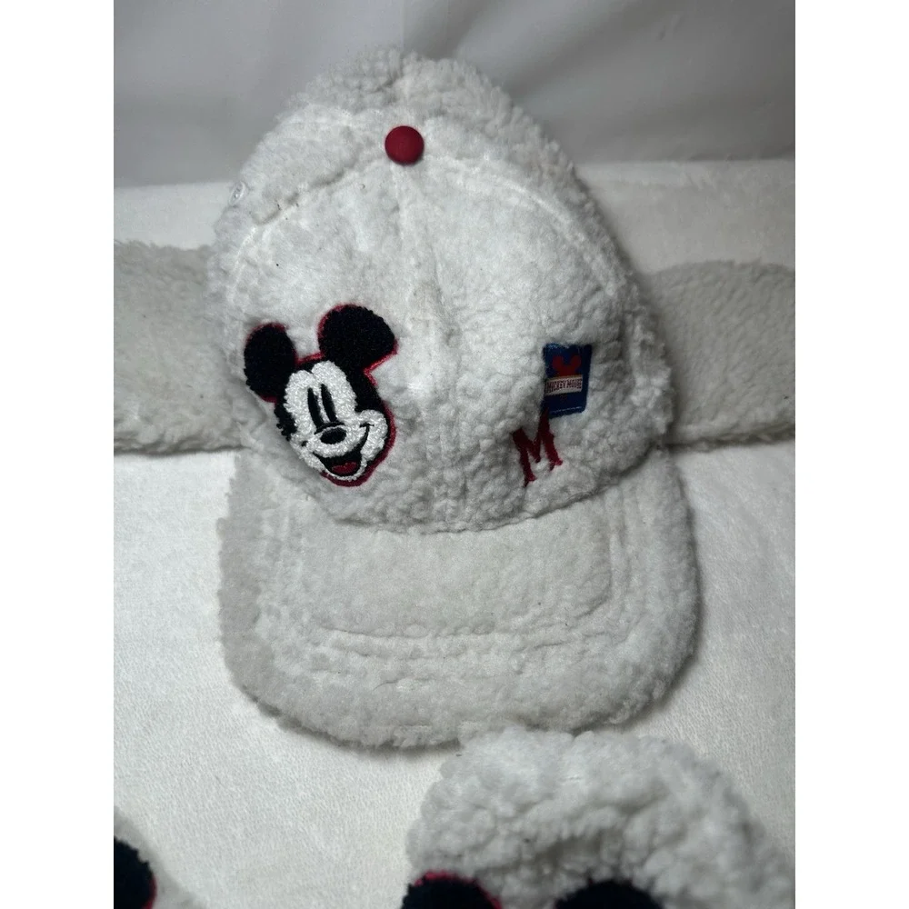White sherpa fleece Disney Mickey Mouse hat and mittens cold weather set
